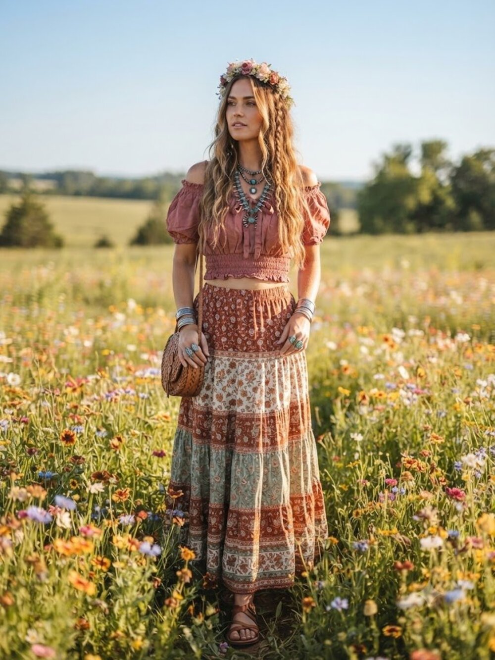 Mystic Dusty Rose Puff Sleeve Crop Top
